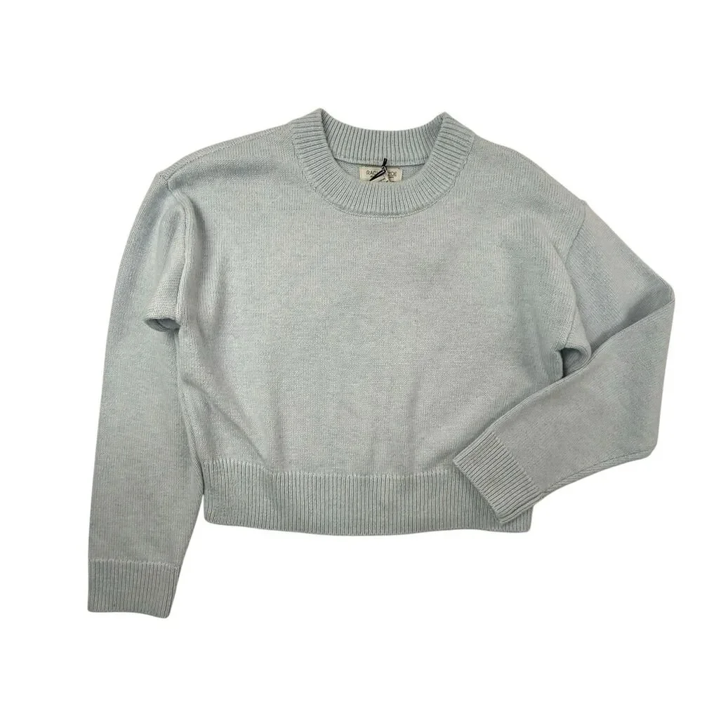 Rachel Zoe NEW Cropped Long Sleeve Sweater Women Medium Powder Blue Wool Blend